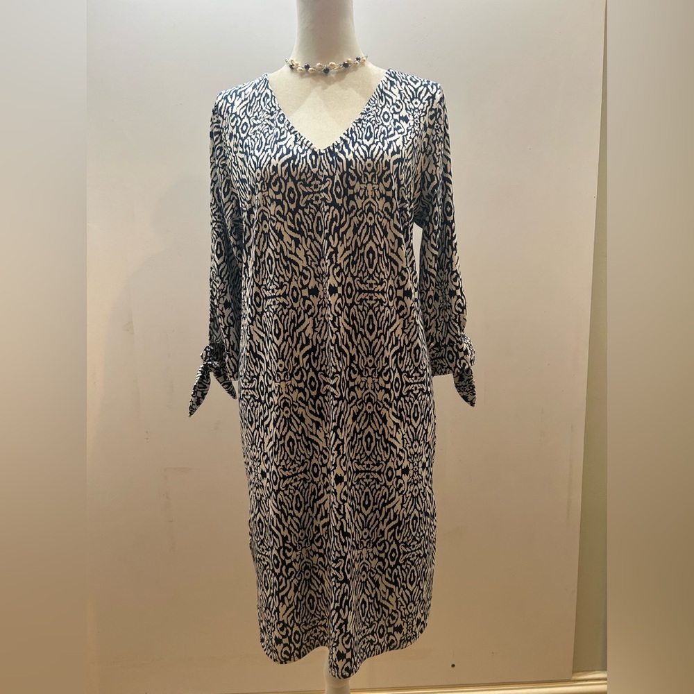 La Mer Luxe Chic Navy and White 3/4 Sleeve Dress Classic Resort NWOT  sz M